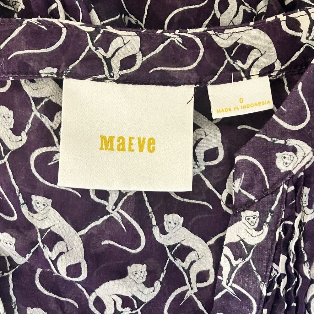 Maeve Anthropologie Purple Monkey Button-Up Blouse Size 0 - Picture 7 of 7